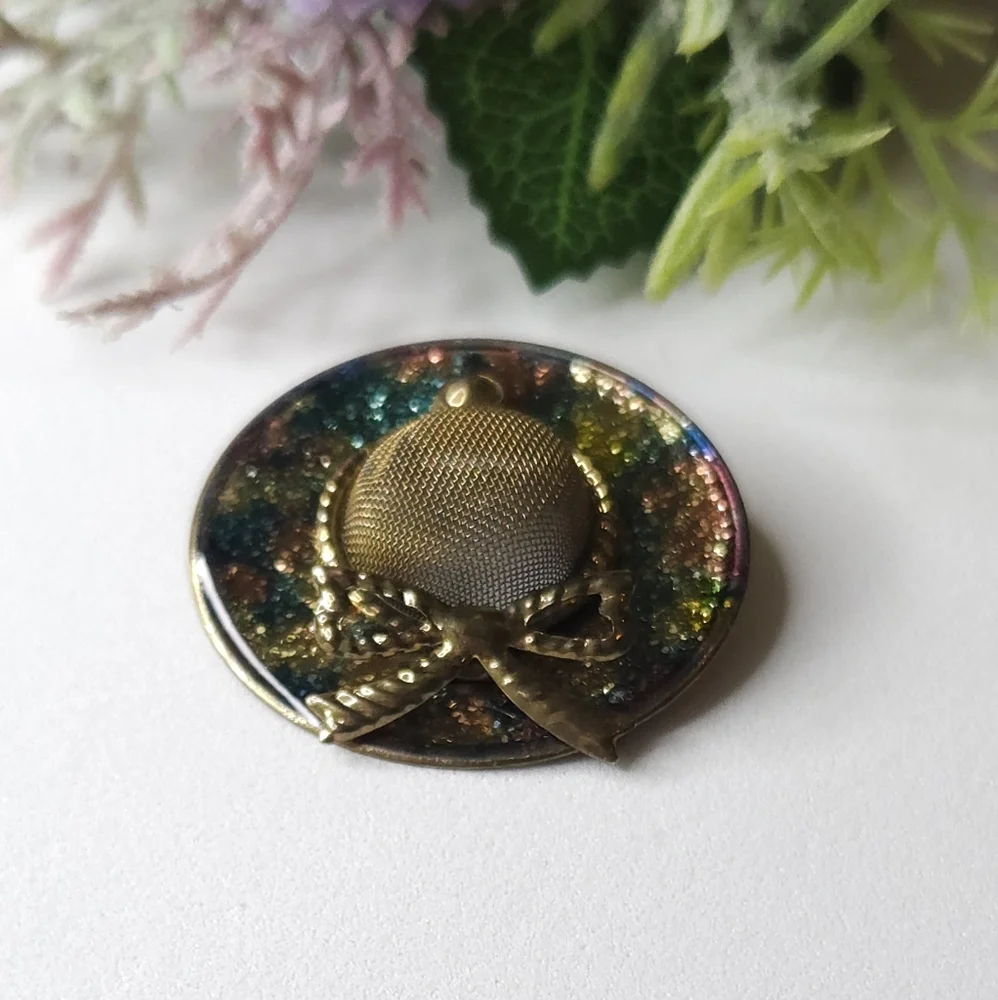 Vintage Mesh Hat Glitter Brooch